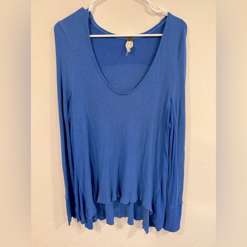 Free People We The Free Bright Blue Scoopneck Thermal Tunic Size Medium EUC
